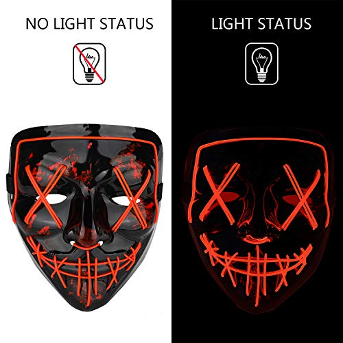 Poptrend LED Light Up Halloween Mask – 3 Modes, Padded Fit, Safe EL Wire