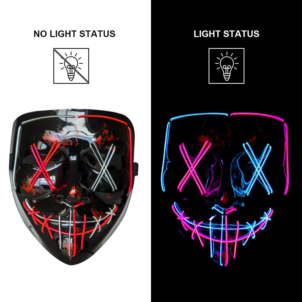 Poptrend Pink + Ice Blue LED Halloween Mask – Scary Light-Up Mask with 3 Flash Modes for Costume Parties