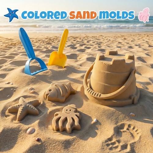 Portable Beach Sand Toys Set with Collapsible Bucket for Toddlers Ages 3-10