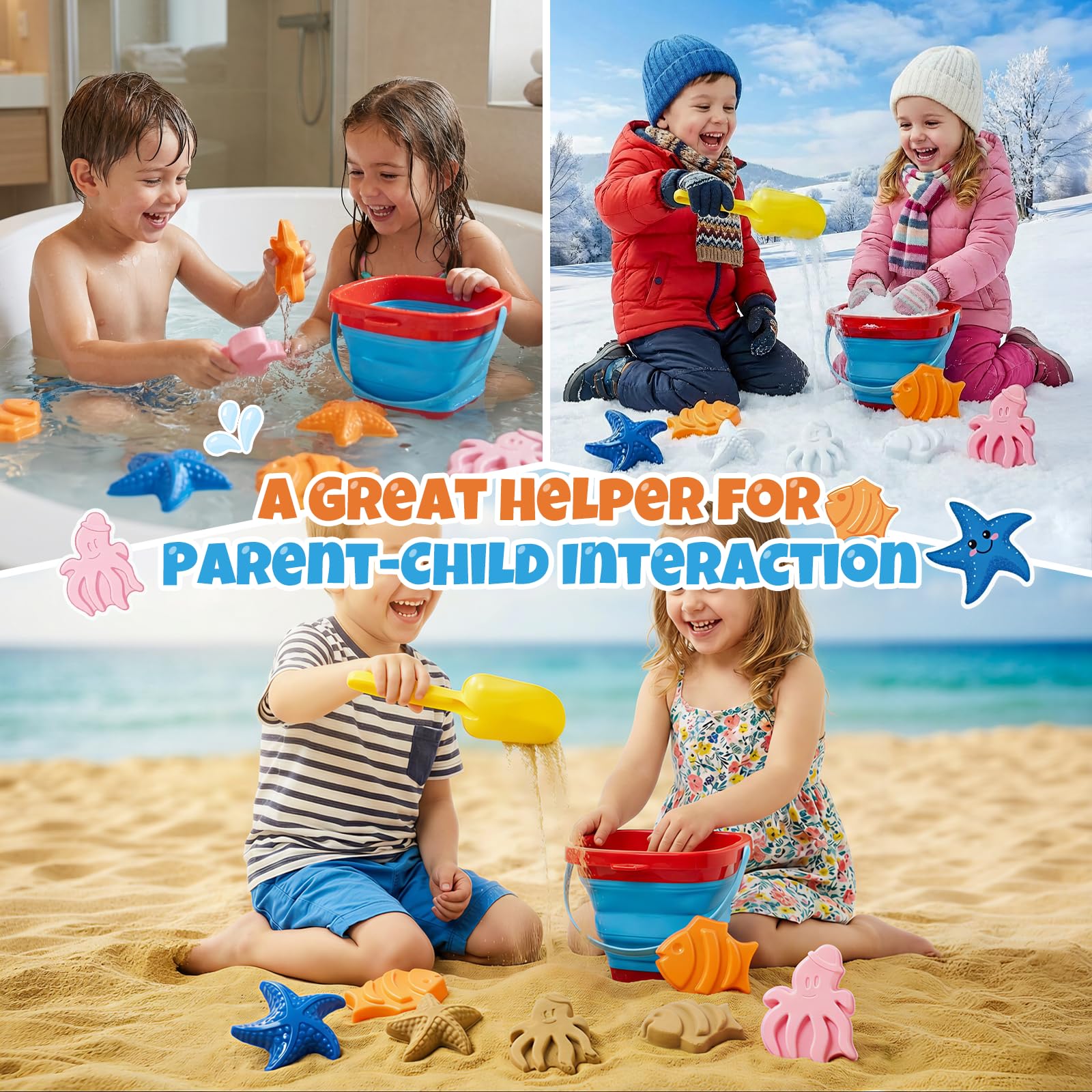 Portable Beach Sand Toys Set with Collapsible Bucket for Toddlers Ages 3-10