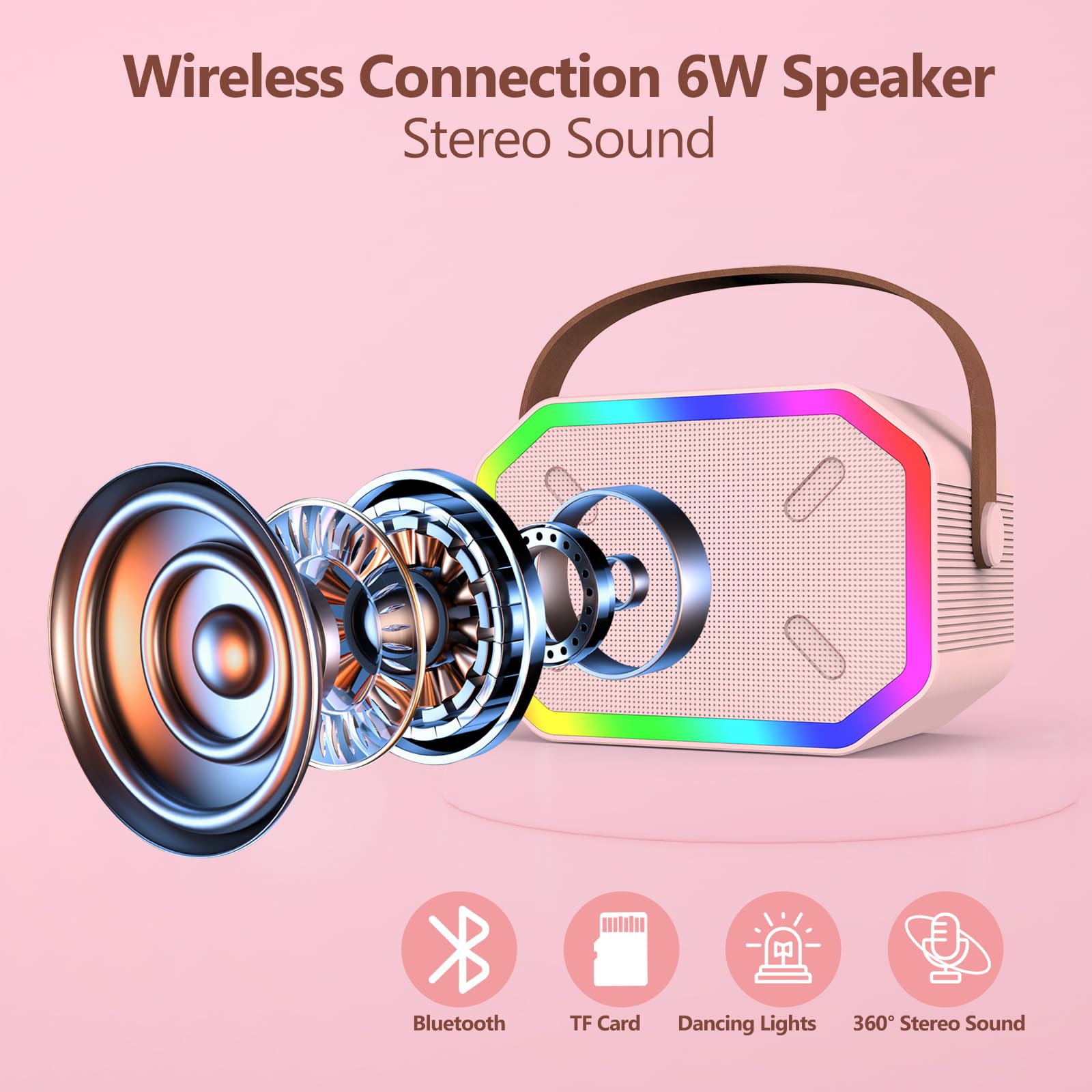 Portable Karaoke Machine for Kids & Adults – Bluetooth Speaker with Wireless Microphone, Pink