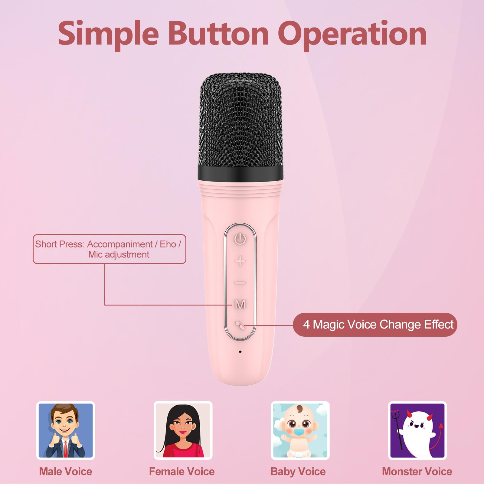 Portable Karaoke Machine for Kids & Adults – Bluetooth Speaker with Wireless Microphone, Pink