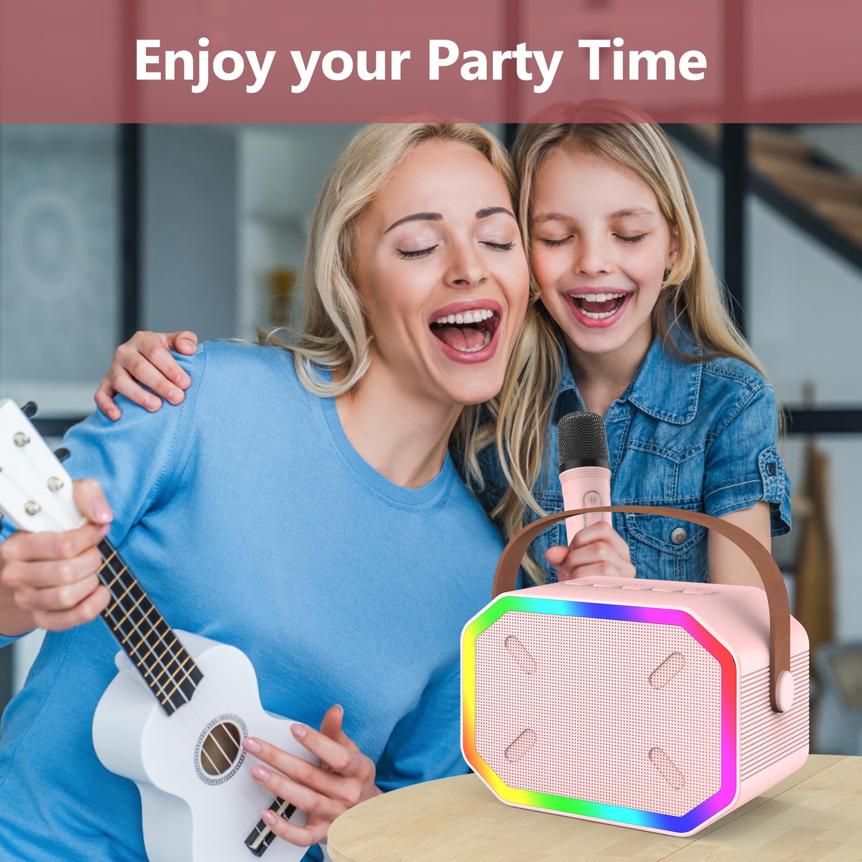 Portable Karaoke Machine for Kids & Adults – Bluetooth Speaker with Wireless Microphone, Pink