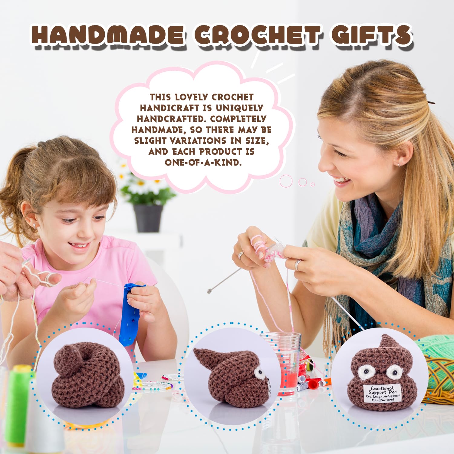 Positive Poo - Emotional Support Crochet Poop Toy, Funny Gag Gift for Adults