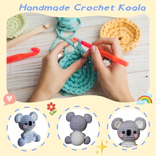 POSSHE Handmade Crochet Koala Plush - Emotional Support Gift with Positive Card, Funny Desk Companion for Friends Coworkers