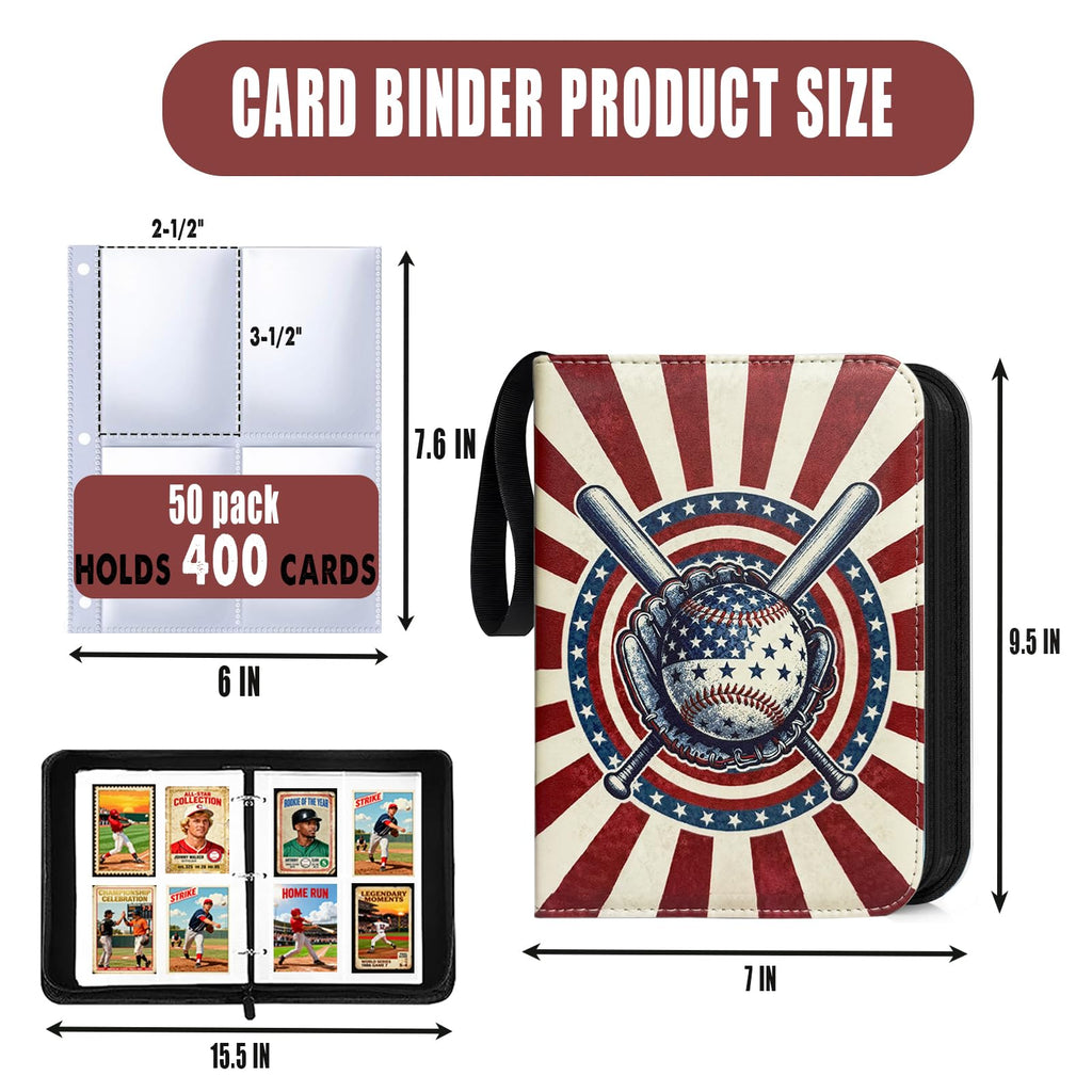 Potenco Baseball Card Binder – 400-Pocket Trading Card Album with Acid-Free Sleeves