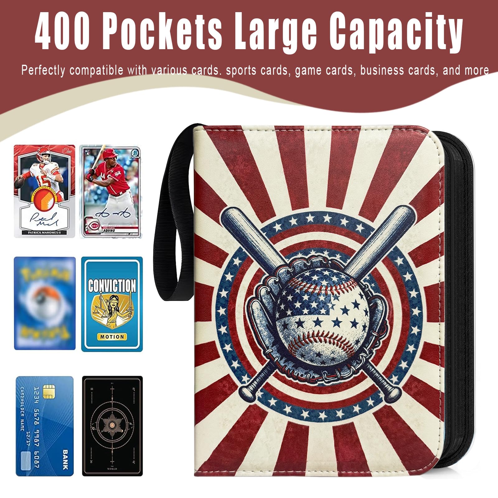 Potenco Baseball Card Binder – 400-Pocket Trading Card Album with Acid-Free Sleeves