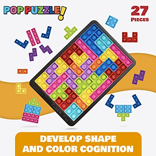 Power Your Fun Pop Puzzle Popper Fidget Game - 27pc Jigsaw Puzzle Pop It Toy for Kids and Adults, Stress Relief, STEM Learning, Non-Toxic Silicone, Black