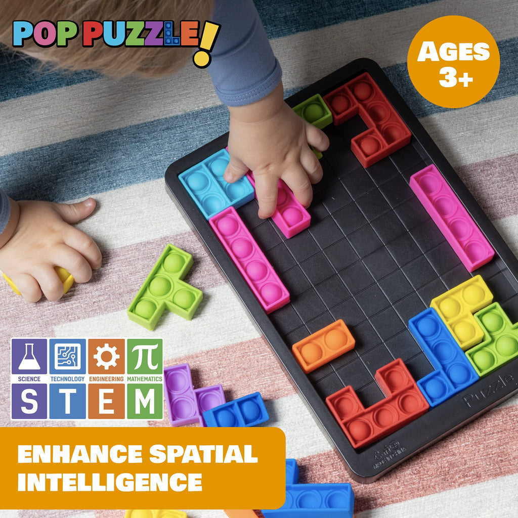 Power Your Fun Pop Puzzle Popper Fidget Game - 27pc Jigsaw Puzzle Pop It Toy for Kids and Adults, Stress Relief, STEM Learning, Non-Toxic Silicone, Black