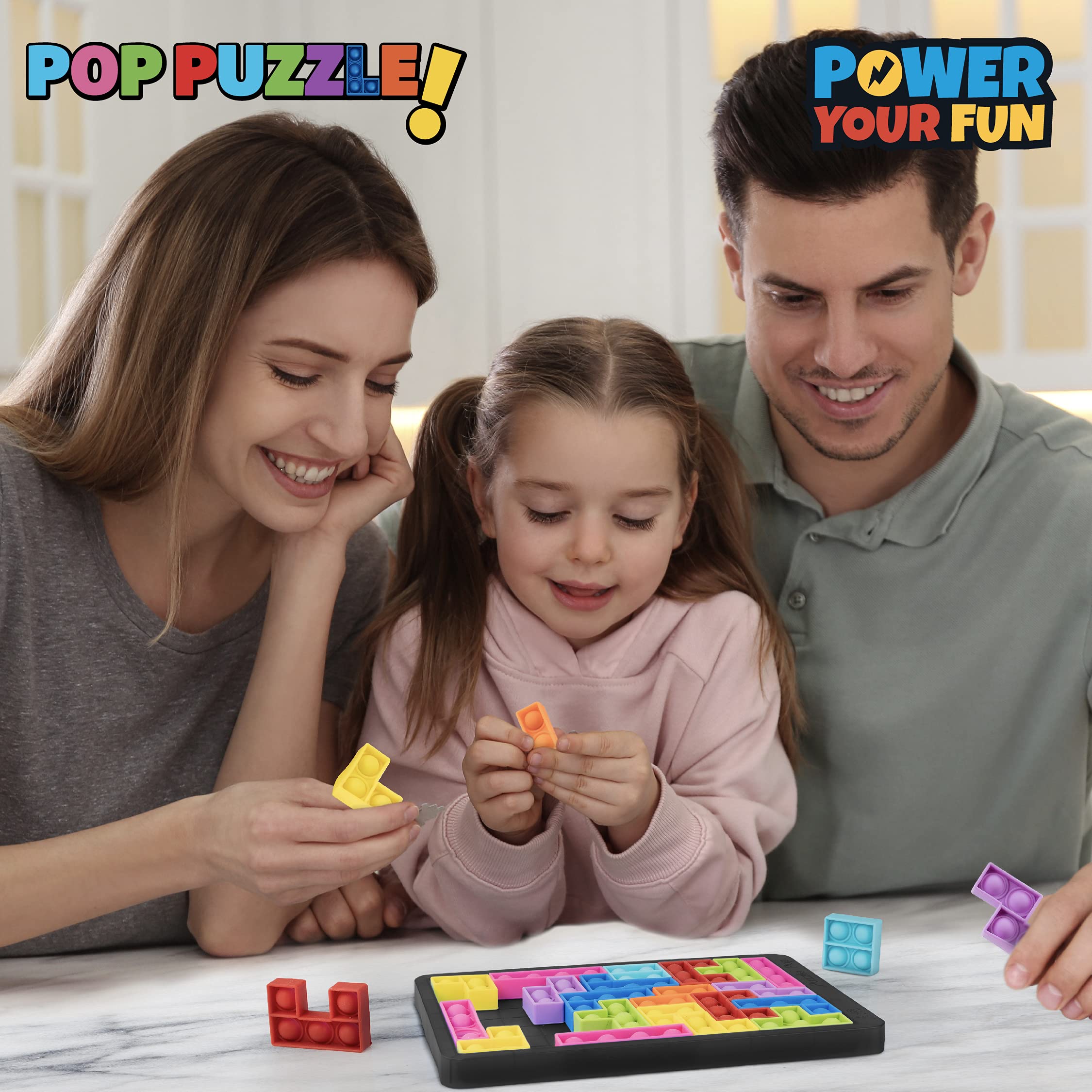 Power Your Fun Pop Puzzle Popper Fidget Game - 27pc Jigsaw Puzzle Pop It Toy for Kids and Adults, Stress Relief, STEM Learning, Non-Toxic Silicone, Black