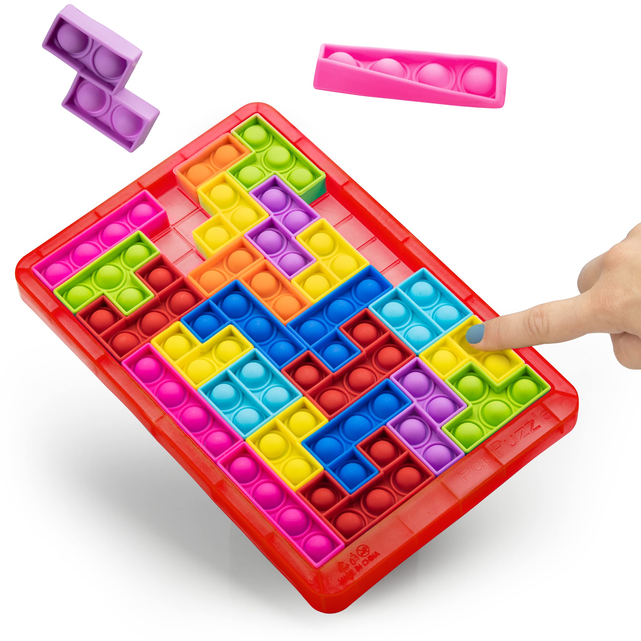Power Your Fun Pop Puzzle Popper Fidget Game – 27pc Jigsaw Bubble Popper, Red