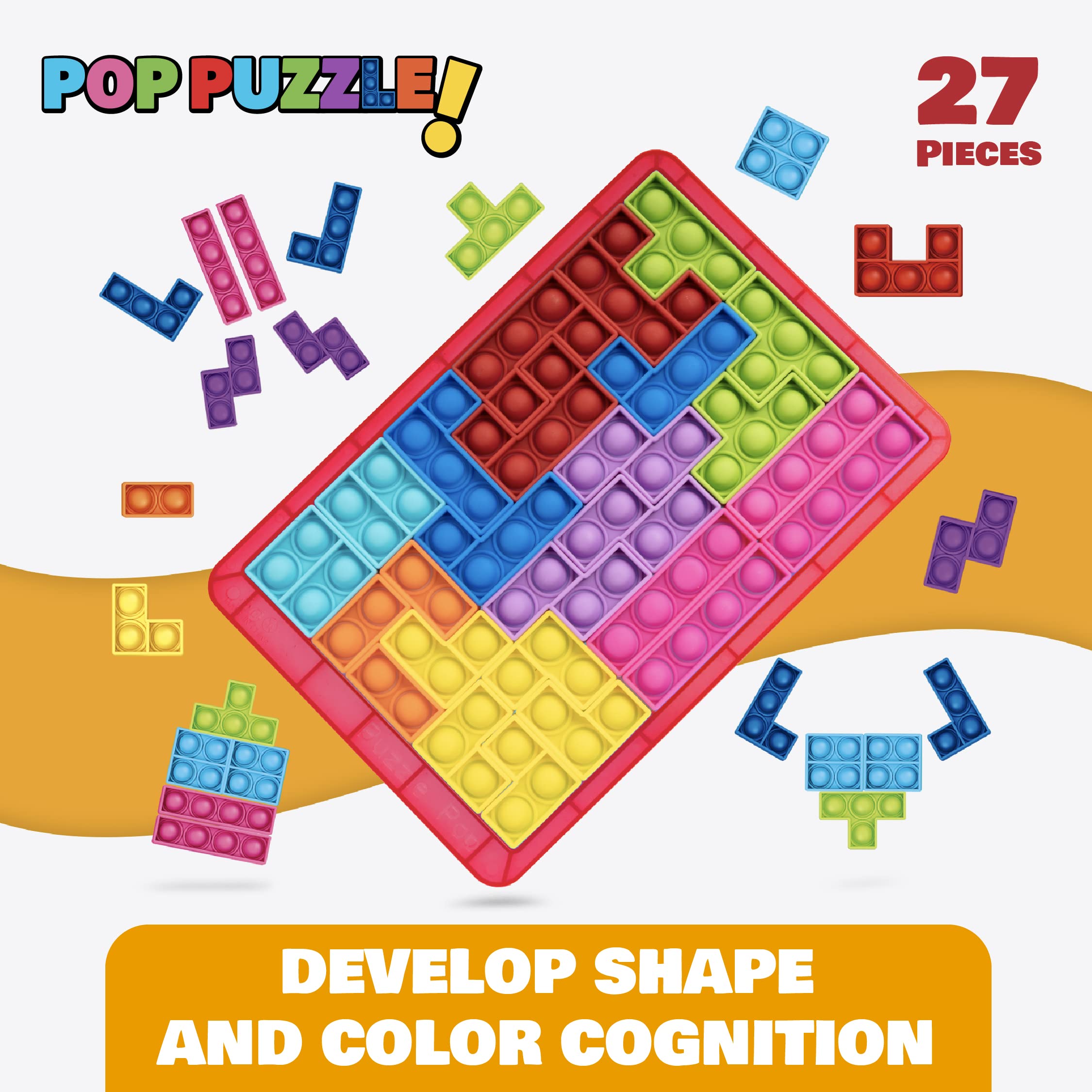 Power Your Fun Pop Puzzle Popper Fidget Game – 27pc Jigsaw Bubble Popper, Red