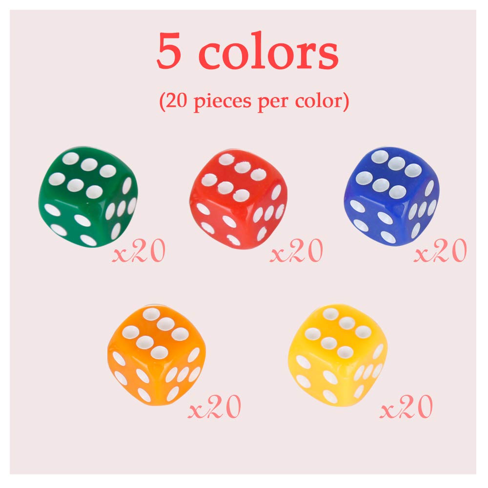 PowerKing 100-Count Multicolor Dice Set – 16mm Acrylic Dice for Games & Learning