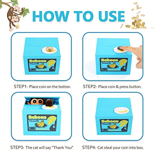 PowerKing Smart Monkey Coin Bank – Interactive Electronic Piggy Bank That Steals Coins with Music