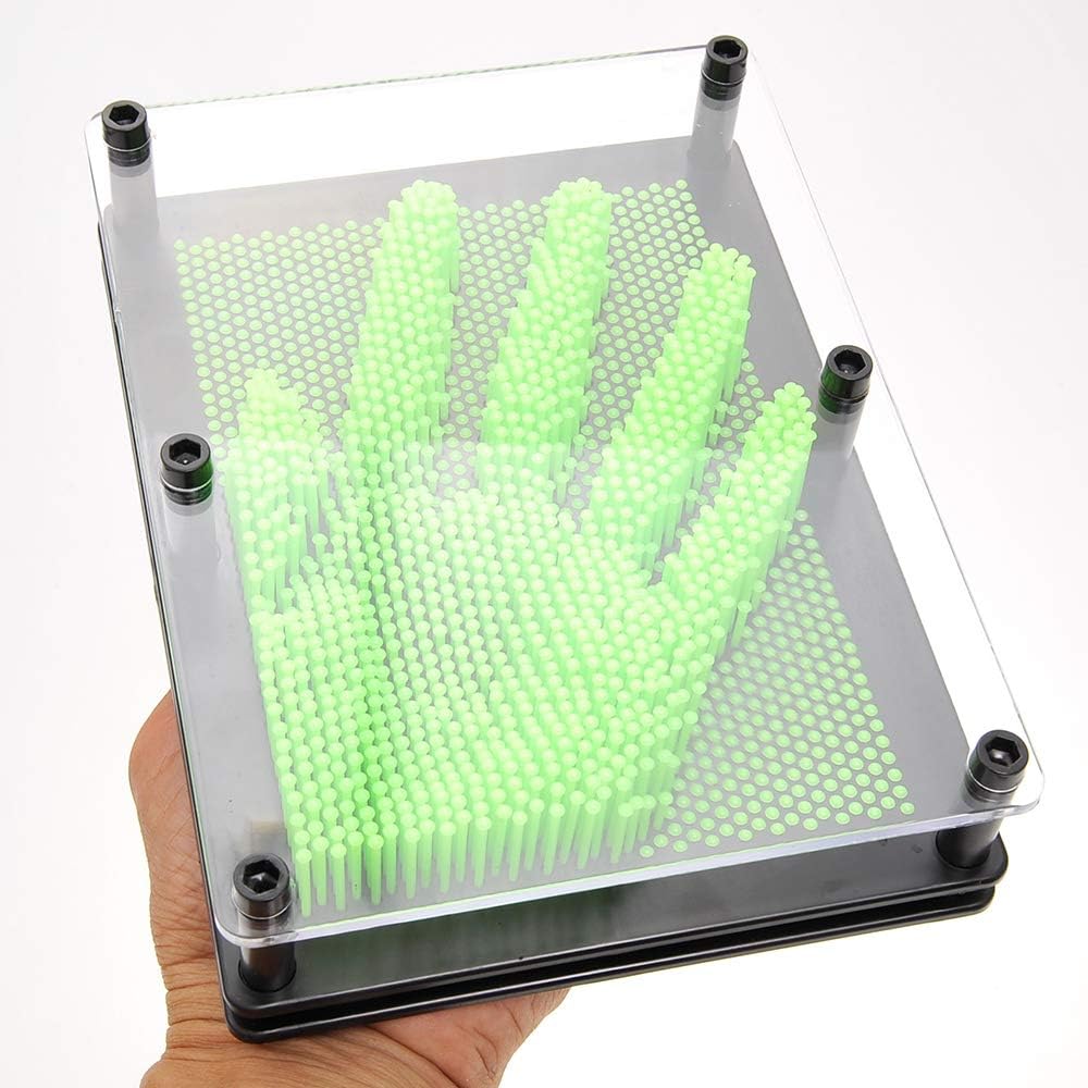 PowerTRC 3D Pin Art Sculpture - Green 8x6 Inch Hand Mold Toy for Creative Fun