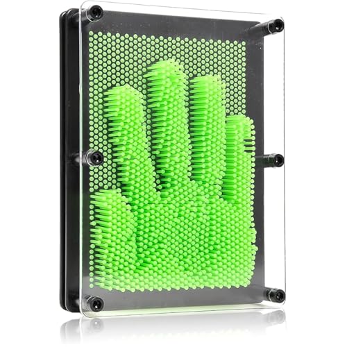 PowerTRC 3D Pin Art Sculpture - Green 8x6 Inch Hand Mold Toy for Creative Fun