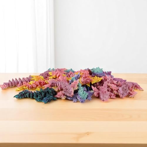 PowerTRC 3D Printed Dragon Baby Wyverns – Set of 10 Articulated Fidget Toys (Rainbow, 3 Inches)