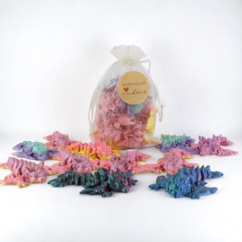 PowerTRC 3D Printed Dragon Baby Wyverns – Set of 10 Articulated Fidget Toys (Rainbow, 3 Inches)