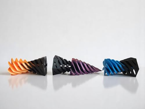 PowerTRC 3D Printed Impossible Pyramid Passthrough Toy Set of 3 – Optical Illusion Desk Fidget Toy (Orange, Blue, Tri-Color)