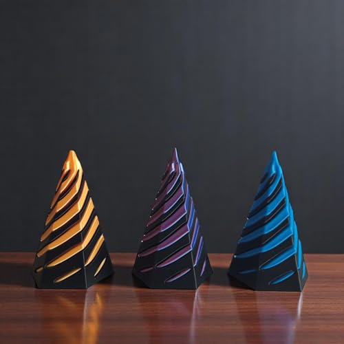 PowerTRC 3D Printed Impossible Pyramid Passthrough Toy Set of 3 – Optical Illusion Desk Fidget Toy (Orange, Blue, Tri-Color)