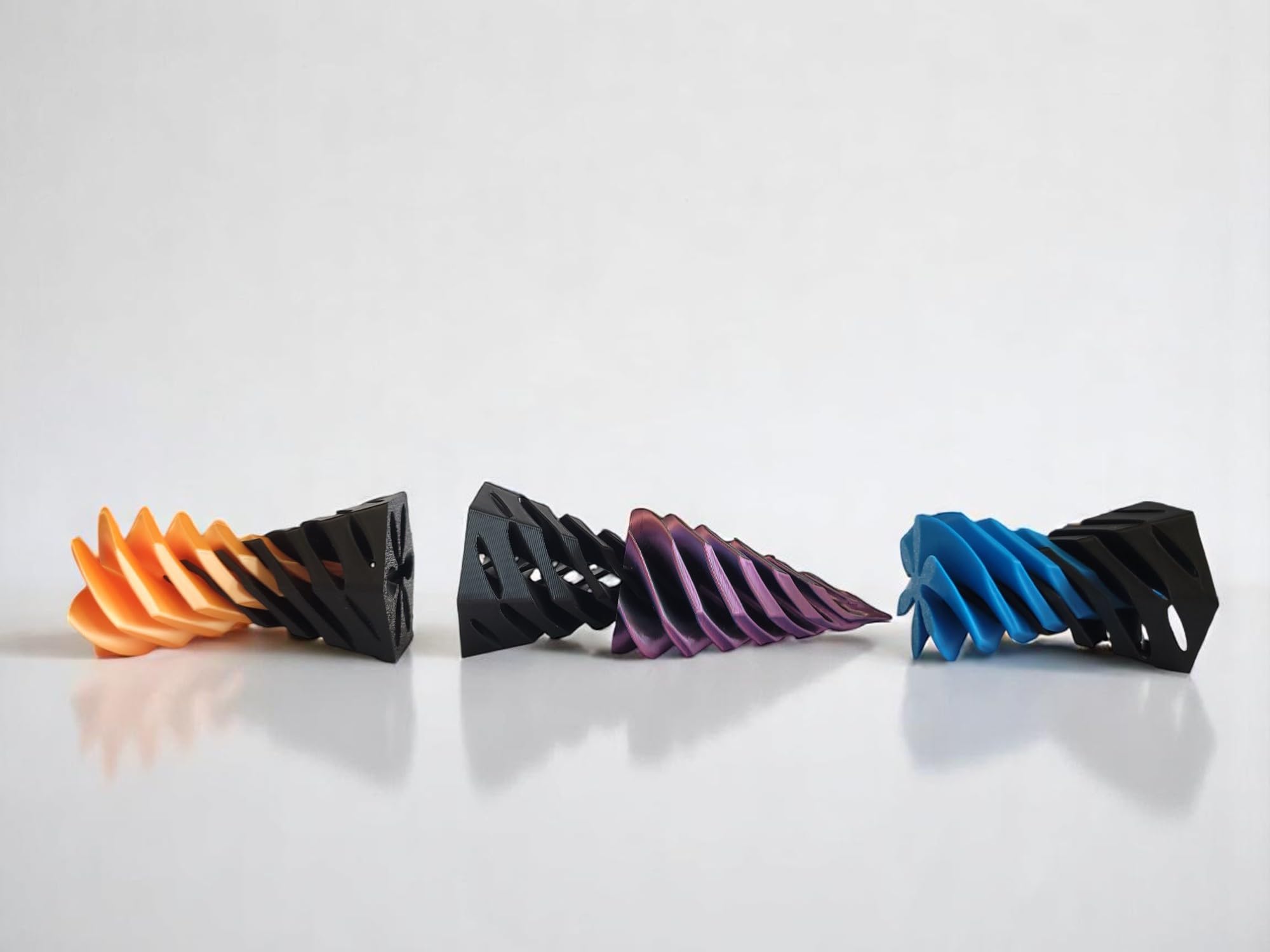 PowerTRC 3D Printed Impossible Pyramid Passthrough Toy Set of 3 – Optical Illusion Desk Fidget Toy (Orange, Blue, Tri-Color)