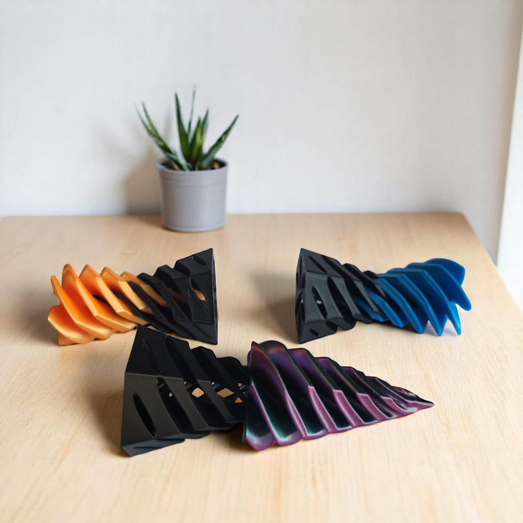 PowerTRC 3D Printed Impossible Pyramid Passthrough Toy Set of 3 – Optical Illusion Desk Fidget Toy (Orange, Blue, Tri-Color)