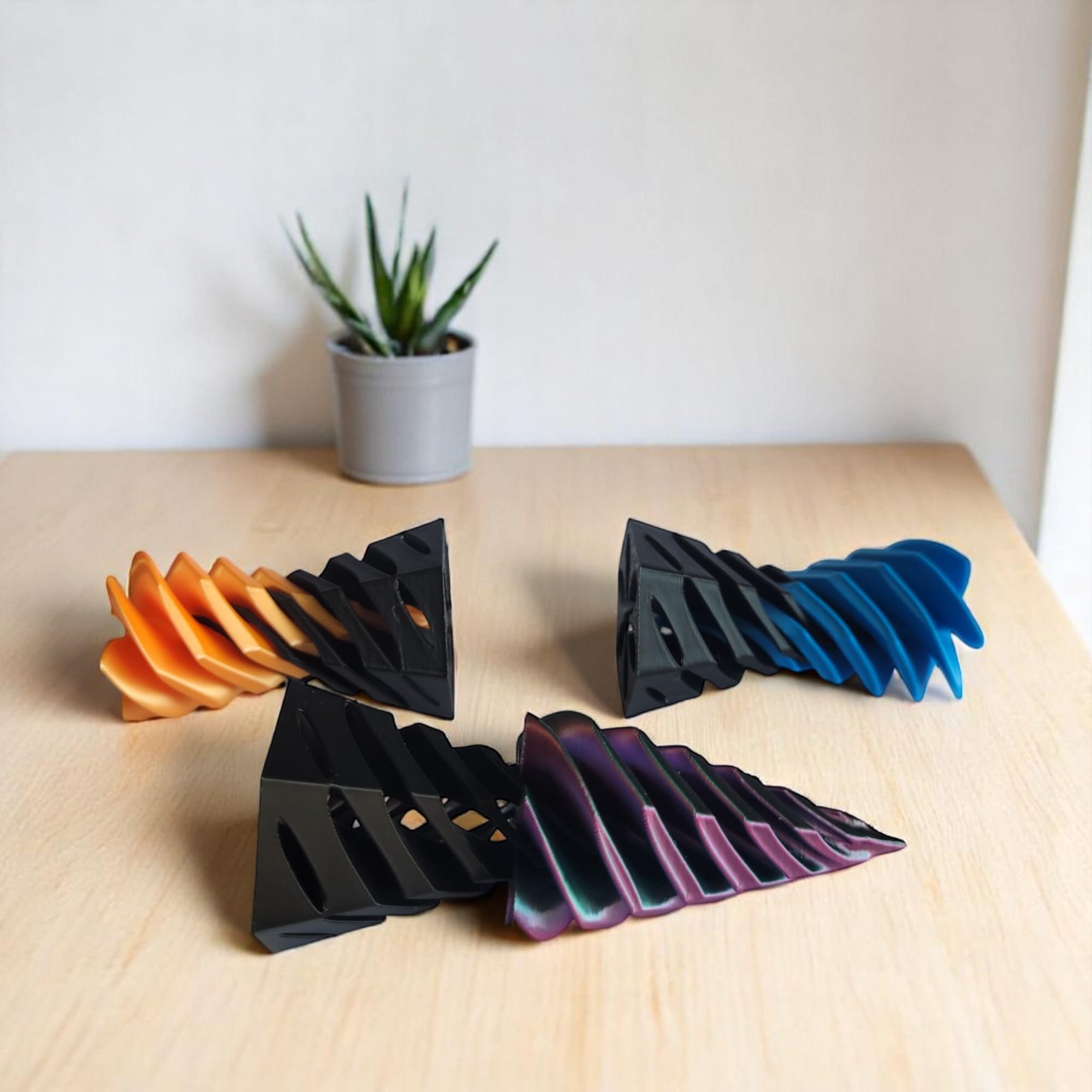 PowerTRC 3D Printed Impossible Pyramid Passthrough Toy Set of 3 – Optical Illusion Desk Fidget Toy (Orange, Blue, Tri-Color)