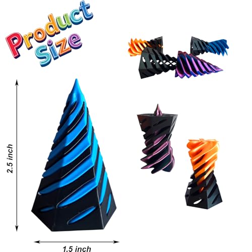 PowerTRC 3D Printed Impossible Pyramid Passthrough Toy Set of 3 – Optical Illusion Desk Fidget Toy (Orange, Blue, Tri-Color)