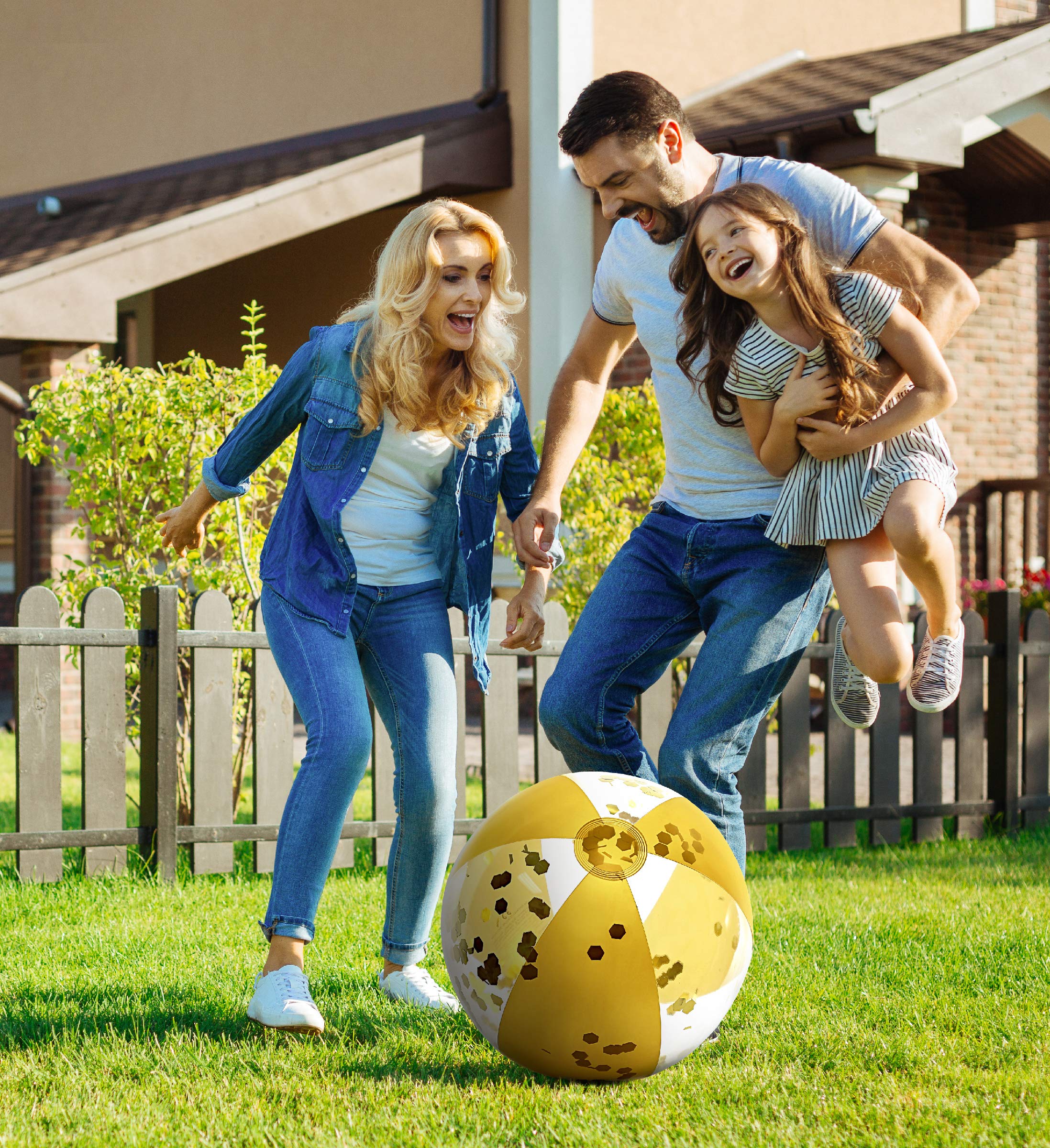 POZA Gold Inflatable Beach Balls 2-Pack – 16-Inch PVC Confetti Pool Toys for Kids & Adults