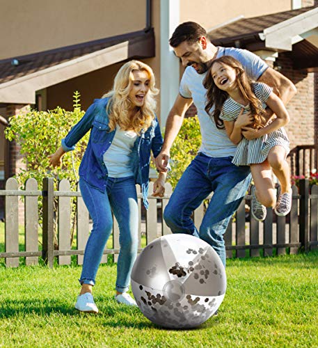 POZA Inflatable Beach Balls – 2 Pack Silver Glitter Confetti, 16-Inch Heavy Duty PVC Pool Toys for Kids and Adults