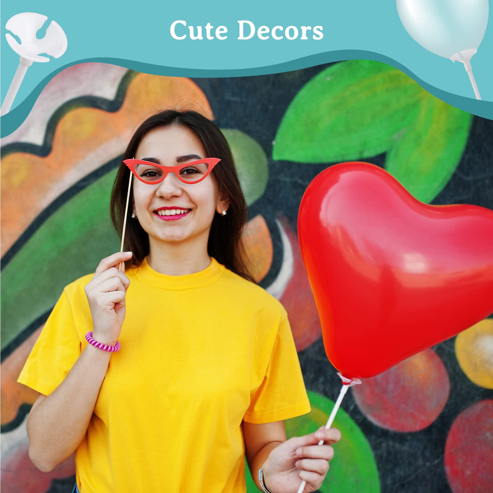 PP OPOUNT 120-Pack Balloon Sticks with Cups - 12.6" Plastic Balloon Holders for Party Decorations (White, Upgraded)