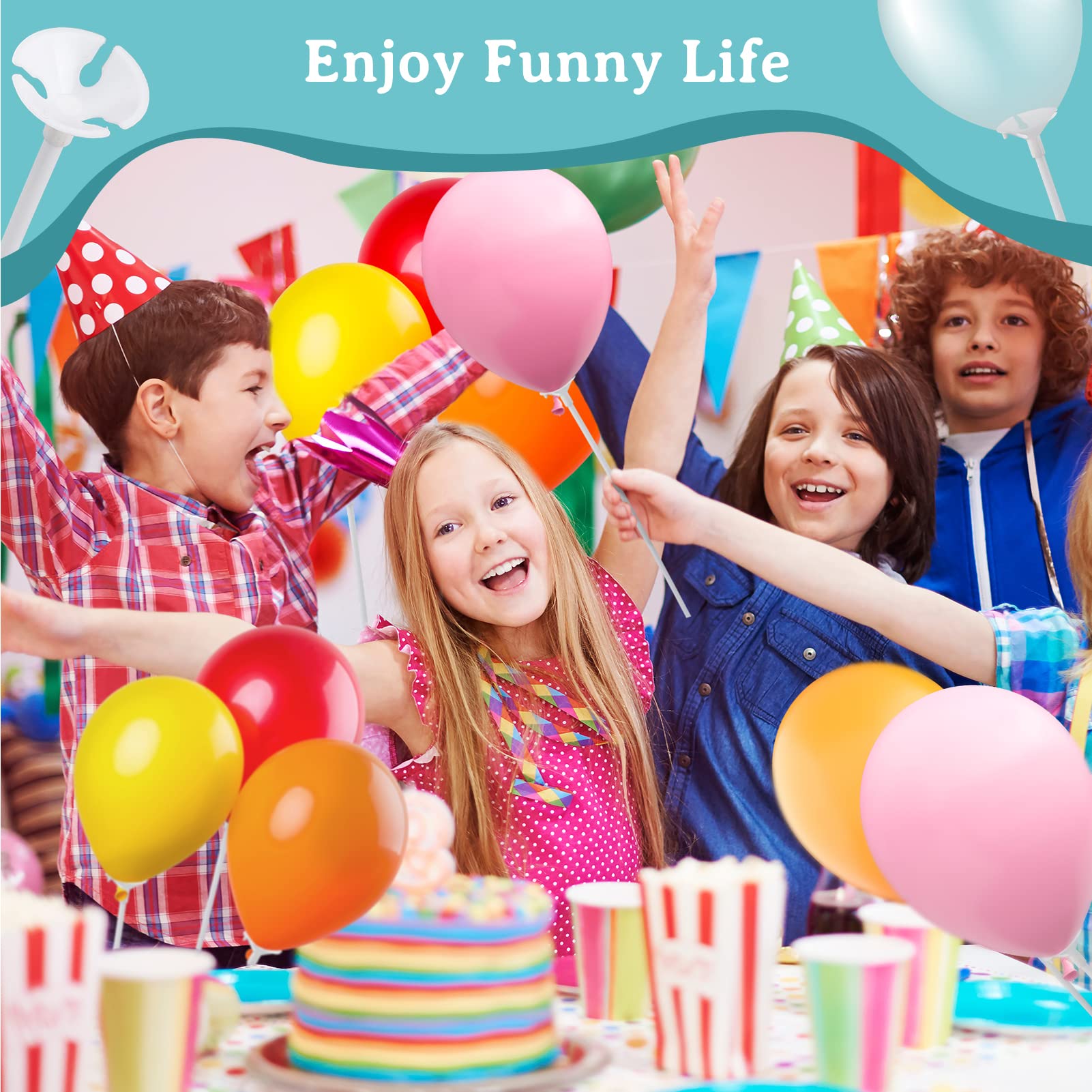 PP OPOUNT 120-Pack Balloon Sticks with Cups - 12.6" Plastic Balloon Holders for Party Decorations (White, Upgraded)