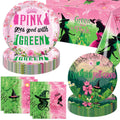 Practice Star 41pcs Witch Party Decorations: Pink & Green Plates, Napkins, Tablecloth