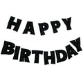 Pre-Strung Black Felt Happy Birthday Banner, Reusable 3D Wool Felt Garland for Party Decor, Indoor Outdoor