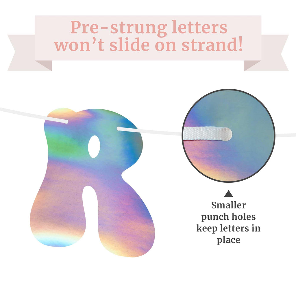 Pre-Strung Older Wiser Hotter Birthday Banner – Iridescent Holographic Foil, 8 ft Strand, No DIY Required