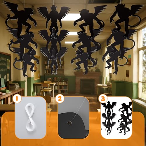 Preboun 15-Pack Hanging Wizard Monkey Decorations - Black Paper Banner for Halloween Party Ceiling Decor