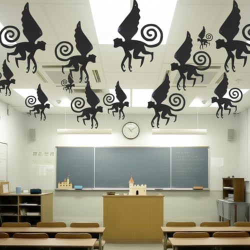 Preboun 15-Pack Hanging Wizard Monkey Decorations - Black Paper Banner for Halloween Party Ceiling Decor