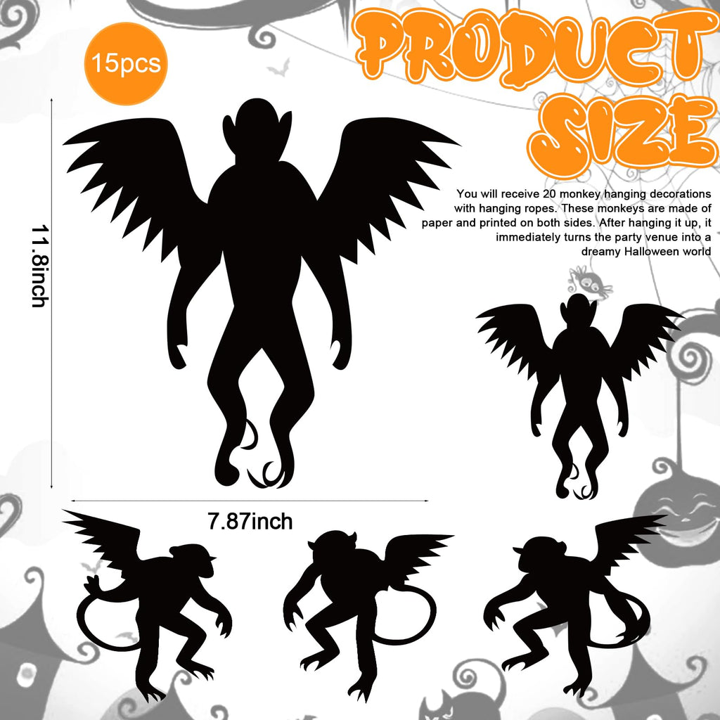 Preboun 15-Pack Hanging Wizard Monkey Decorations - Black Paper Banner for Halloween Party Ceiling Decor
