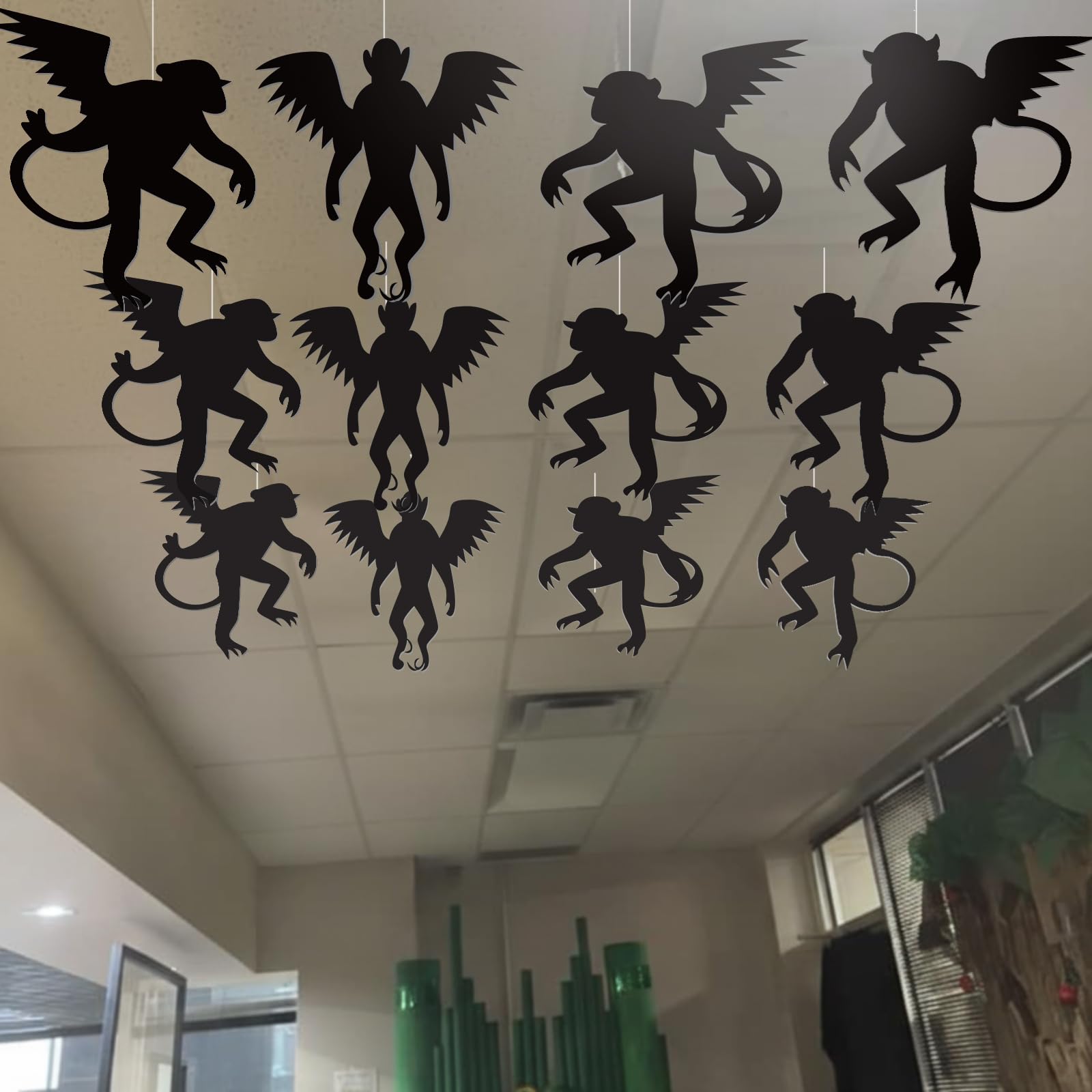 Preboun 15-Pack Hanging Wizard Monkey Decorations - Black Paper Banner for Halloween Party Ceiling Decor