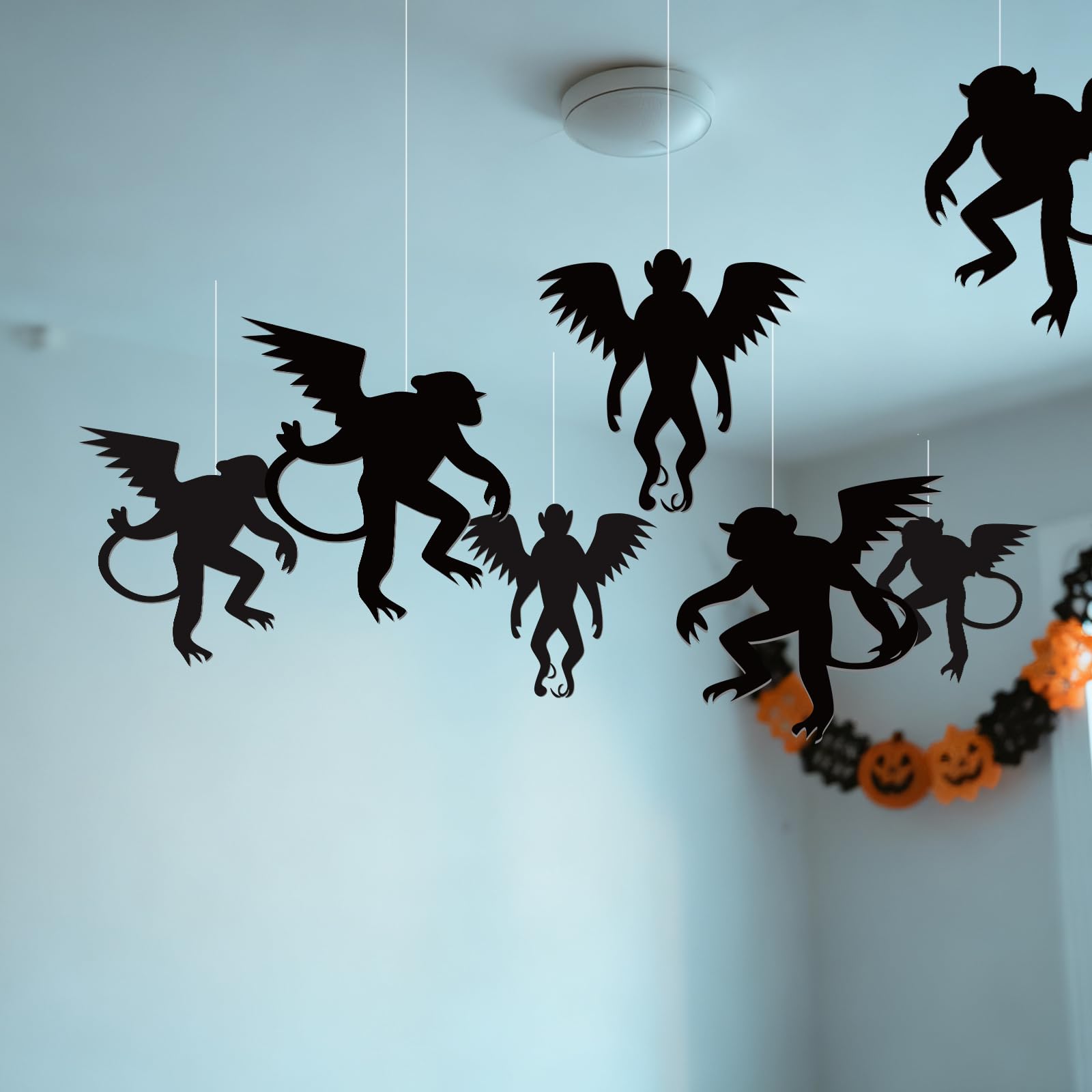 Preboun 15-Pack Hanging Wizard Monkey Decorations - Black Paper Banner for Halloween Party Ceiling Decor
