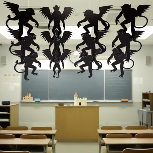 Preboun 15-Pack Hanging Wizard Monkey Decorations - Black Paper Banner for Halloween Party Ceiling Decor