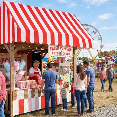 Preboun 2-Pack Circus Awning Decorations - 27.6x59 Inch Red and White Striped Carnival Tent Wall Decor for Party Photo Backdrop