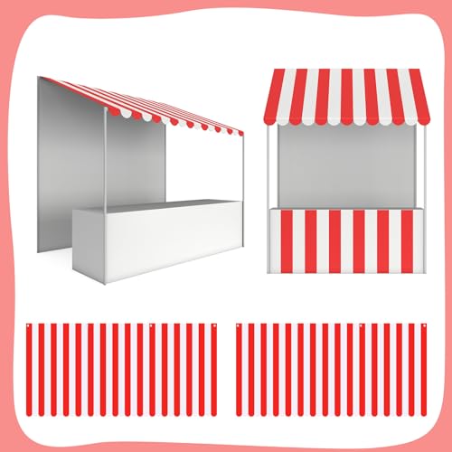 Preboun 2-Pack Circus Awning Decorations - 27.6x59 Inch Red and White Striped Carnival Tent Wall Decor for Party Photo Backdrop