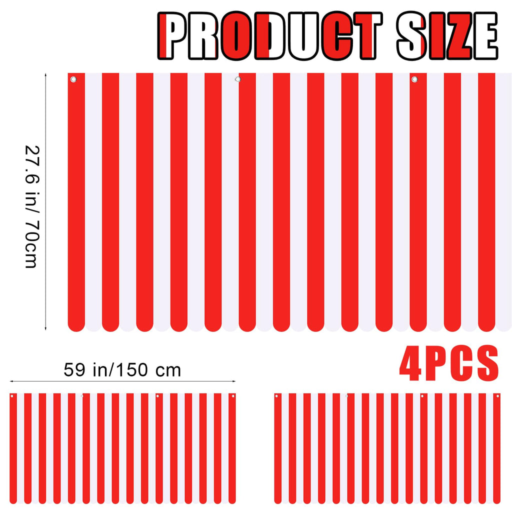 Preboun 2-Pack Circus Awning Decorations - 27.6x59 Inch Red and White Striped Carnival Tent Wall Decor for Party Photo Backdrop
