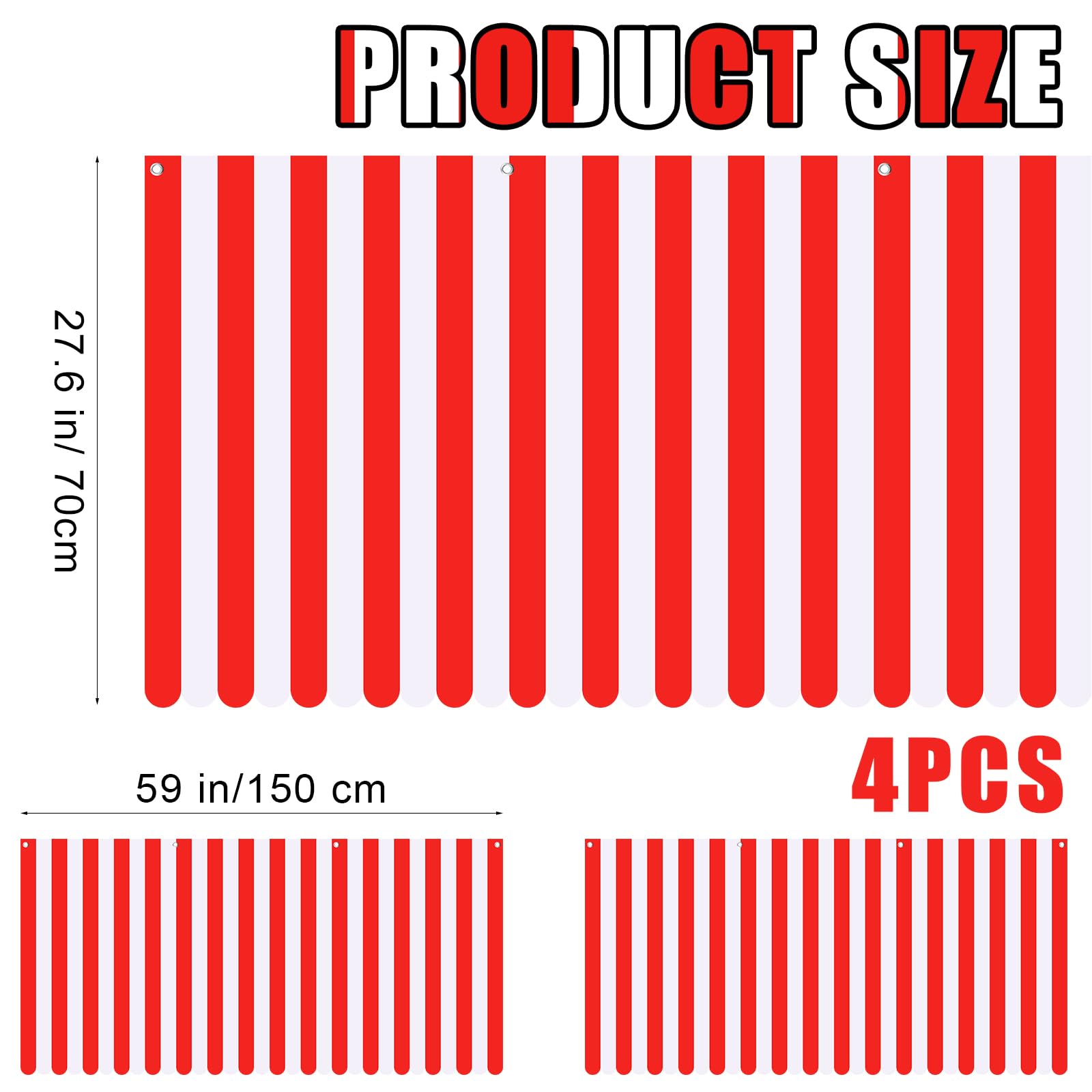 Preboun 2-Pack Circus Awning Decorations - 27.6x59 Inch Red and White Striped Carnival Tent Wall Decor for Party Photo Backdrop