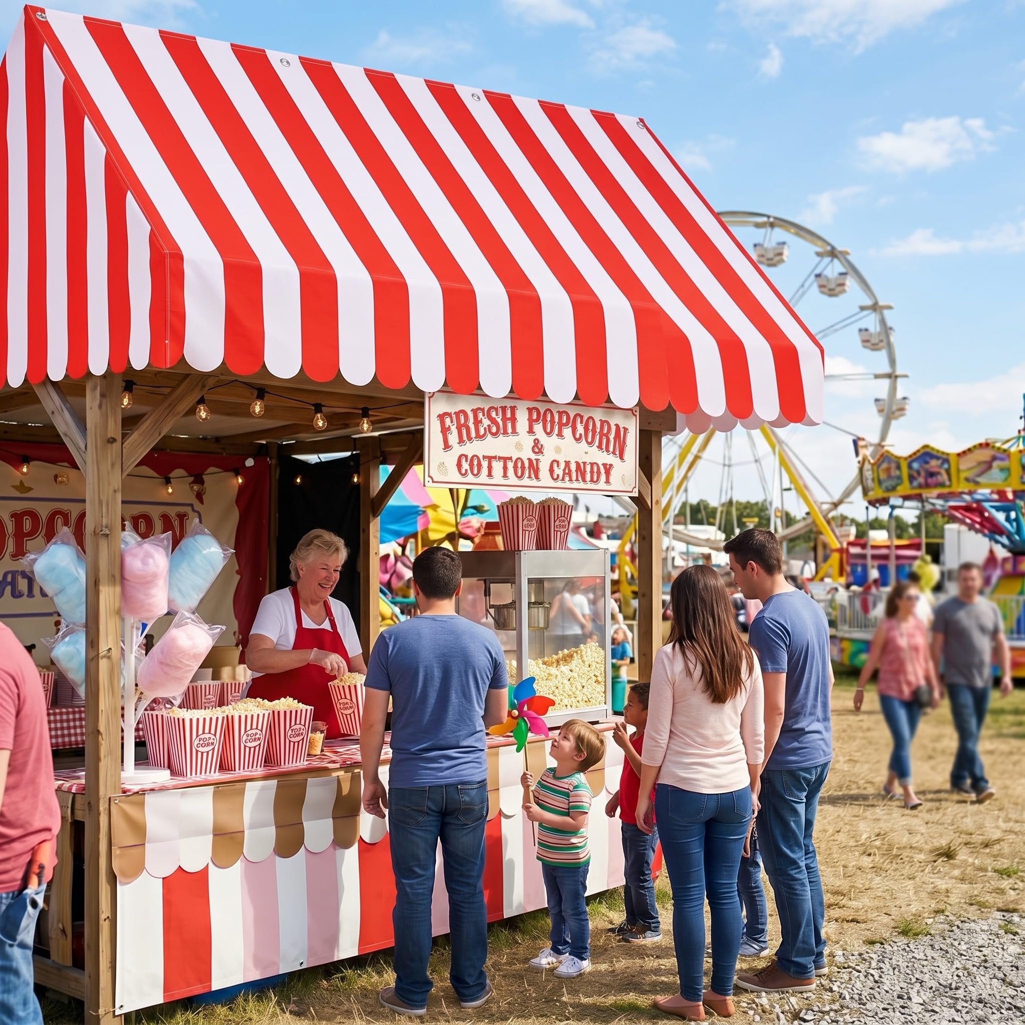 Preboun 2-Pack Circus Awning Decorations - 27.6x59 Inch Red and White Striped Carnival Tent Wall Decor for Party Photo Backdrop