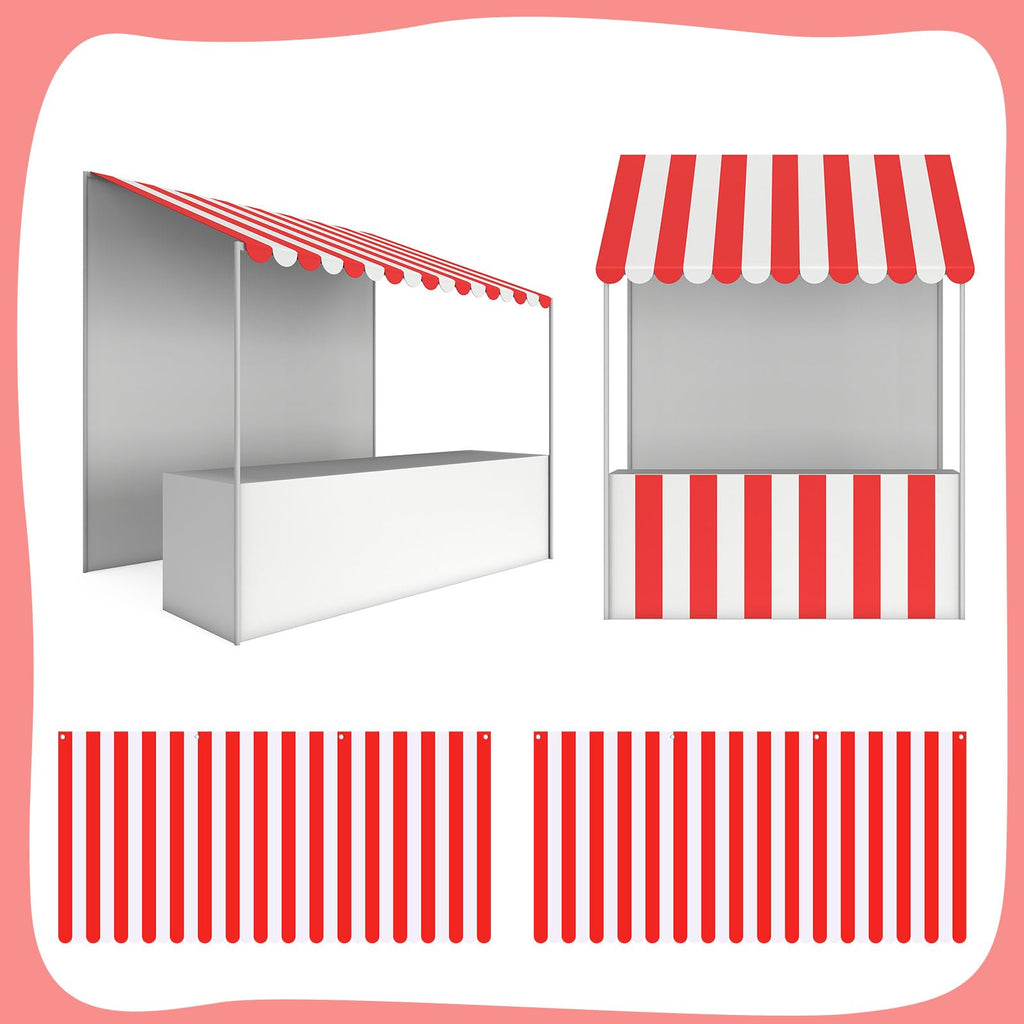 Preboun 2-Pack Circus Awning Decorations - 27.6x59 Inch Red and White Striped Carnival Tent Wall Decor for Party Photo Backdrop