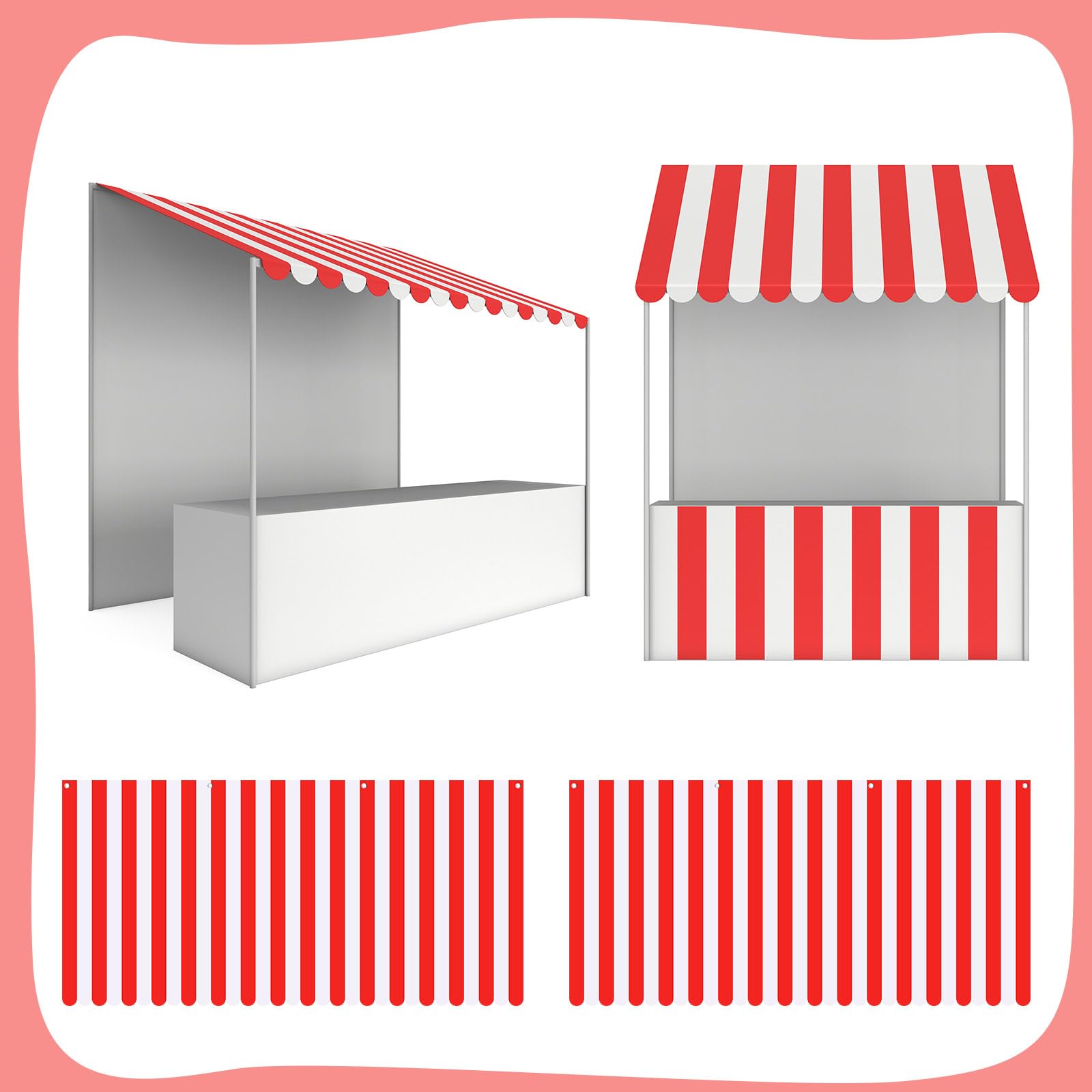 Preboun 2-Pack Circus Awning Decorations - 27.6x59 Inch Red and White Striped Carnival Tent Wall Decor for Party Photo Backdrop