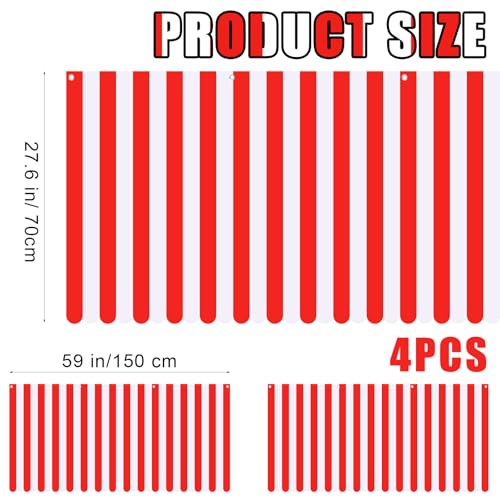 Preboun 2-Pack Circus Awning Decorations - 27.6x59 Inch Red and White Striped Carnival Tent Wall Decor for Party Photo Backdrop
