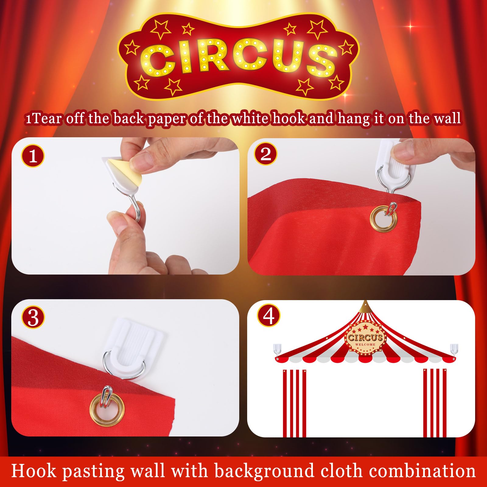 Preboun 3 Pcs Circus Tent Decorations Set - Carnival Party Banner, Striped Pennant, Clown Birthday Decor